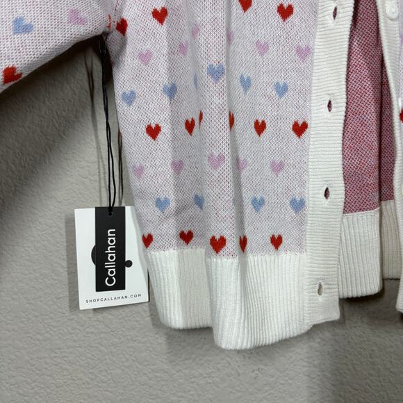 Callahan Knitwear XS Victoria Heart Love Print Button Up Cardigan Sweater Cotton - Picture 7 of 10